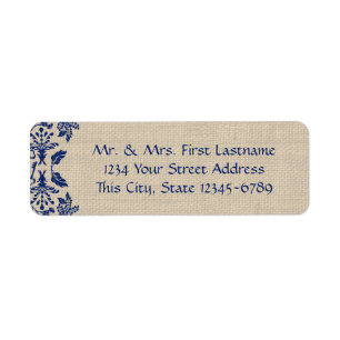 Etiqueta Country Garden Damask Blue y Burlap