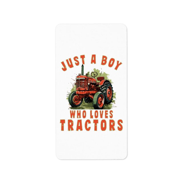 Etiqueta Country Life Boy que ama los tractores (Frente)