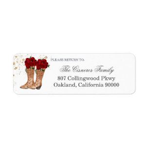 Etiqueta Cowboy Boots and Red Roses Rustic Return Address