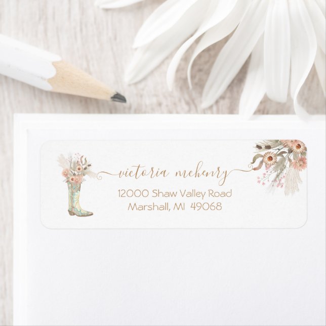 Etiqueta Cowboy Boots Floral occidental (In situ)