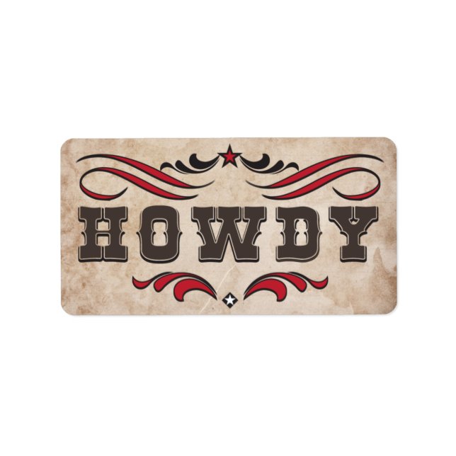 Etiqueta Cowboy Boots y Howdy Labs occidentales (Frente)