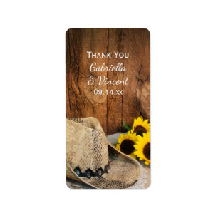 Etiqueta Cowboy Gorra Sunflowers Barn Wood Boda Gracias