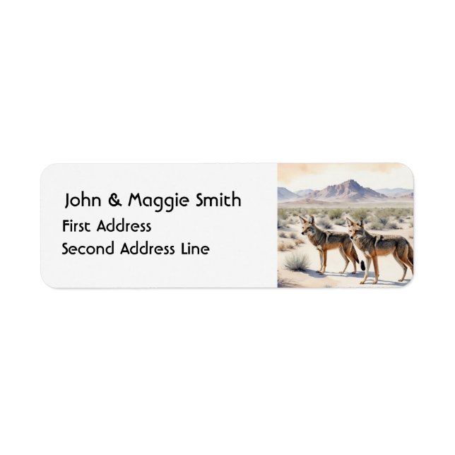 Etiqueta Coyote Couple Desert Paisaje acuarela Arte (Frente)