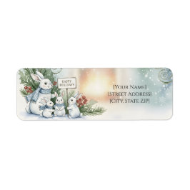 Etiqueta Cozy Bunny Family Watercolor Winter Address Labels