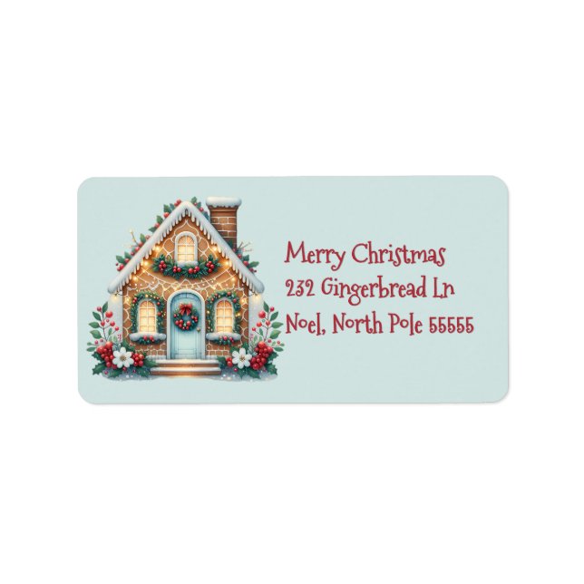 Etiqueta Cozy Gingerbread House Holiday Illustration (Frente)