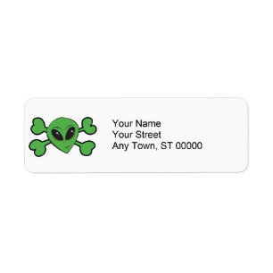 Etiqueta Cráneo Alien Cruz Verde Huesos