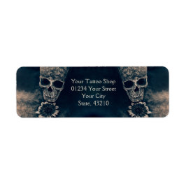 Etiqueta Cráneo Gótico Girasol Estilo Antiguo