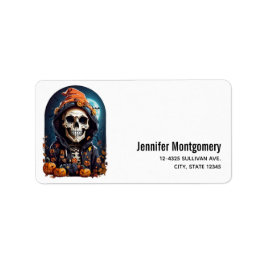 Etiqueta Creepe Grinning Skeleton Halloween