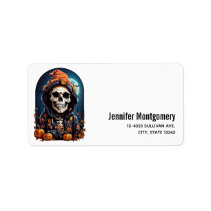 Etiqueta Creepe Grinning Skeleton Halloween