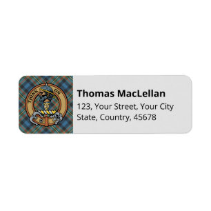 Etiqueta Crest de Clan MacLellan sobre Tartán Antiguo