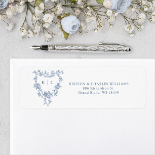 Etiqueta Crest de Monograma Floral Azul Francés
