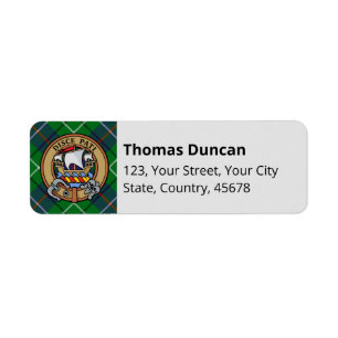 Etiqueta Crest del Clan Duncan sobre tartán