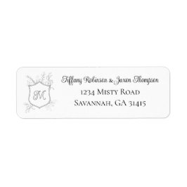 Etiqueta Crest Monogram Foliage Black and White Address