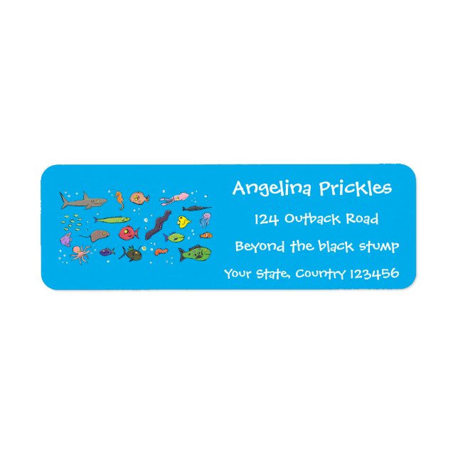 Etiqueta Criaturas marinas divertidas patrón de ilustracion (Frente)