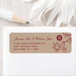 Etiqueta Crimson Peach/Flores de ciruelo Kraft Boda China 