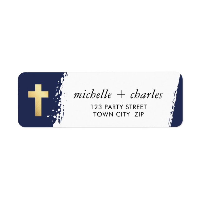 Etiqueta CROSS FAUX GOLD estilo pincel trazo azul marino (Frente)