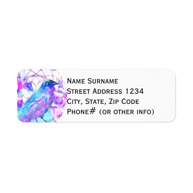 Etiqueta Crow Dreamcatcher Blue Purple Floral (Frente)