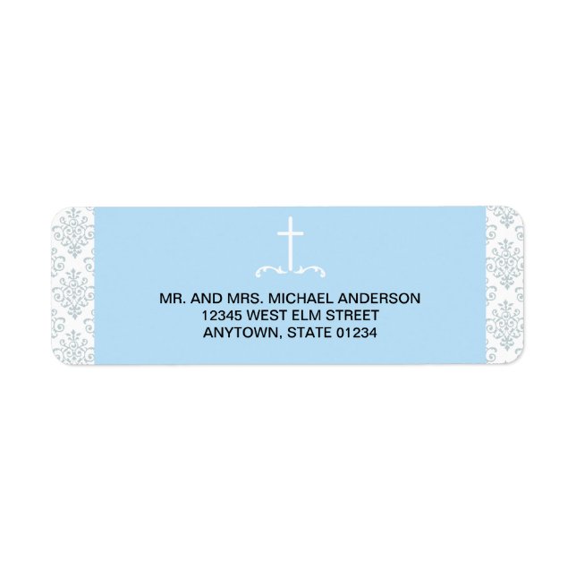 Etiqueta Cruz azul con patrón de damasco (Frente)