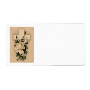 Etiqueta Cruz Cristiana Rosa Blanca