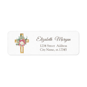 Etiqueta Cruz Floral Dorada Primera Comunión