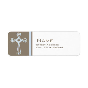 Etiqueta cruzada azul del remite del bautizo