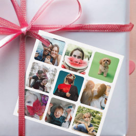 Etiqueta cuadrada de 9 fotos blancas divertidas