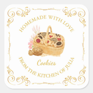 Etiqueta cuadrada de cookies caseras de época