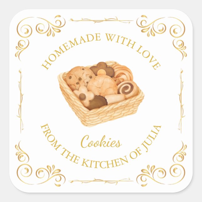 Etiqueta cuadrada de cookies caseras de época (Anverso)