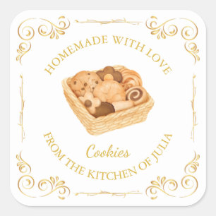 Etiqueta cuadrada de cookies caseras de época