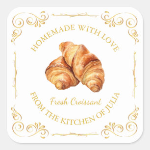 Etiqueta Cuadrada de Croissant Fresco Casero Vinta