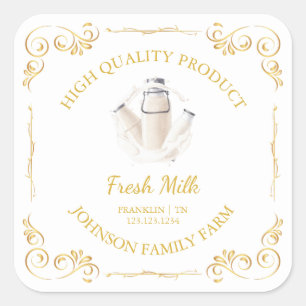 Etiqueta cuadrada de leche fresca de granja de cos