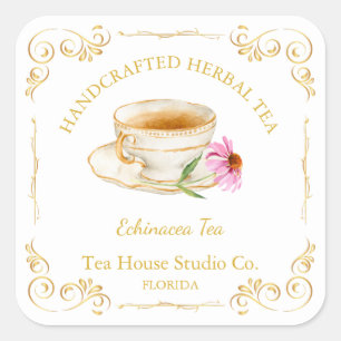 Etiqueta cuadrada de té de Echinacea vintage