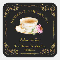 Etiqueta cuadrada de té de Echinacea vintage