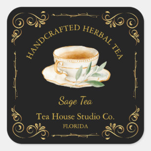 Etiqueta cuadrada de té de sabio vintage