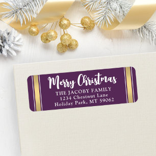 Etiqueta Cualquier mensaje de texto morado y oro Navidad di