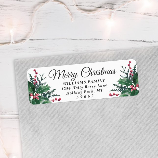 Etiqueta Cualquier Navidad de texto Holly & Berries Direcci (Subido por el creador)