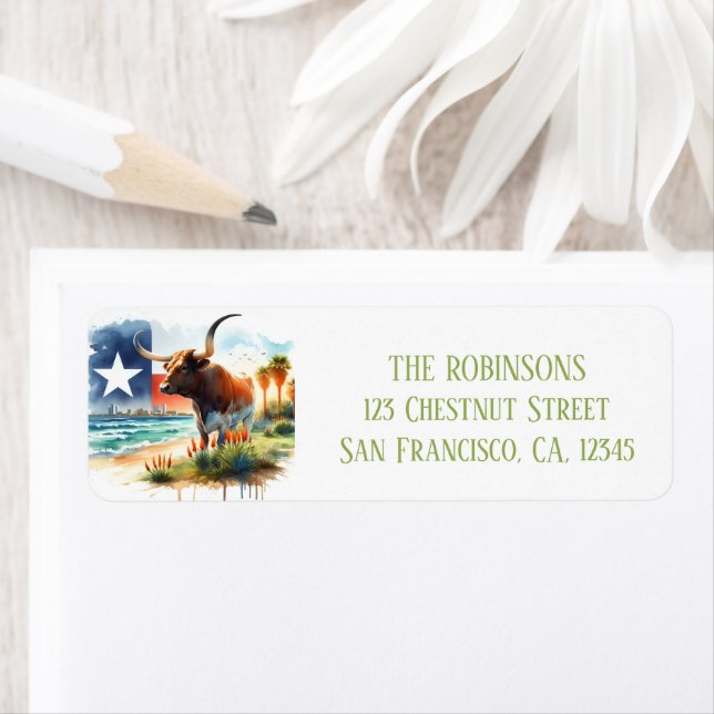 Etiqueta Cuerno largo de Texas acuarela de verano (In situ)