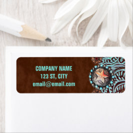 Etiqueta cuero de color turquesa marrón occidental