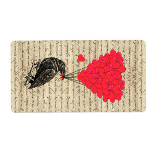 Etiqueta Cuervo del vintage y globos en forma de corazón