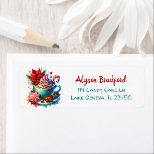Etiqueta Cuidada acuarela Cacao caliente, Candy Canes y Coo
