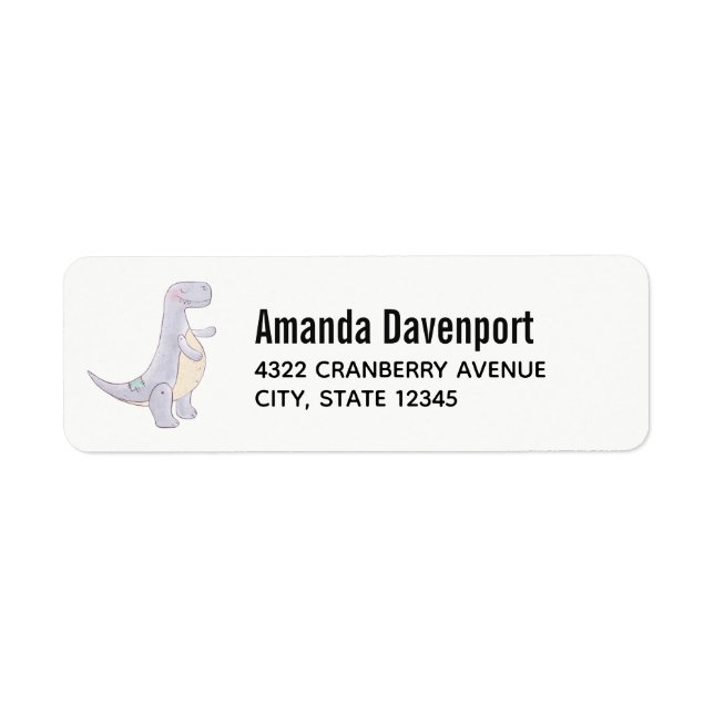 Etiqueta Cuidada acuarela de juguete de dinosaurio gris (Frente)