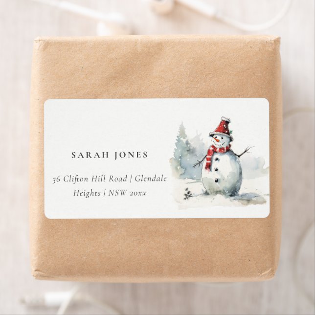 Etiqueta Cuidada acuarela Dirección de Navidades Snowman (In situ)