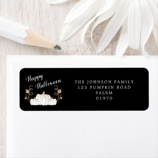 Etiqueta Cuidada Calabaza Negra Feliz Discurso de Halloween (In situ)