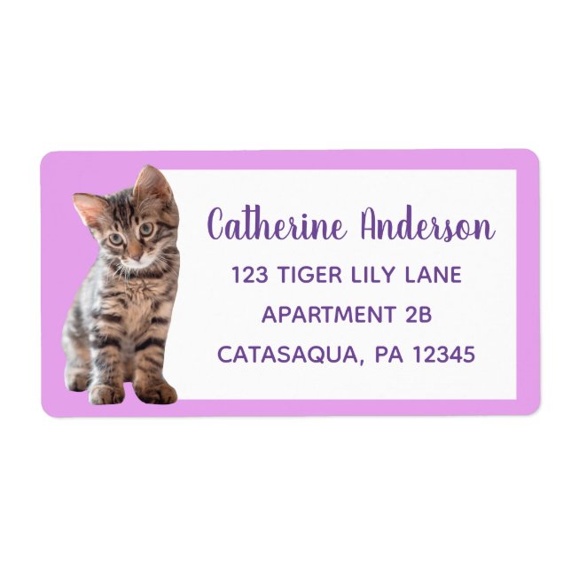 Etiqueta Cuidada Tabby Cat Kitten Lavender Grande (Frente)