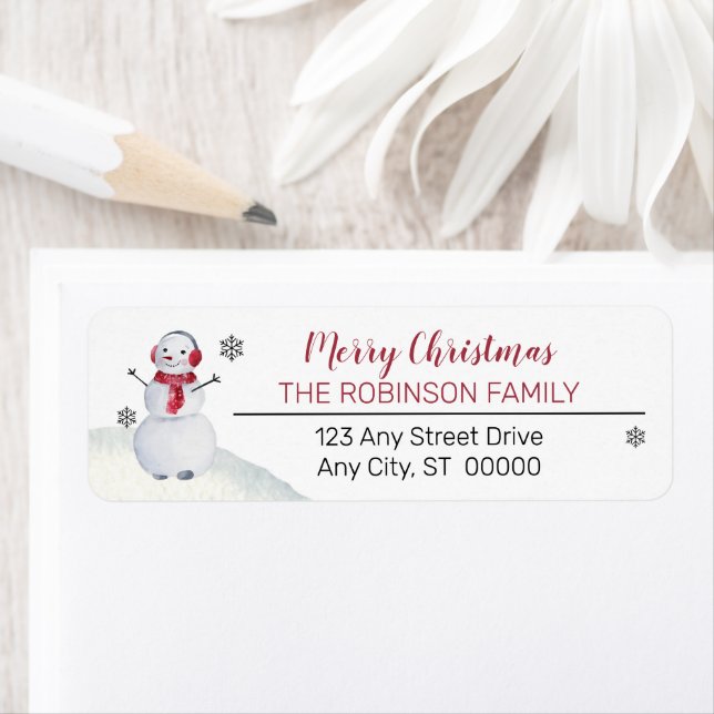 Etiqueta Cuidada Waving Snowman Feliz Navidad (In situ)