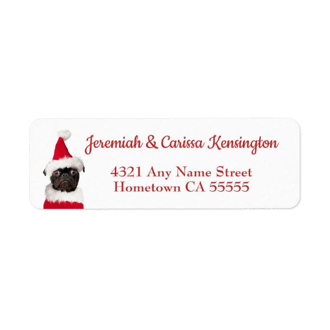 Etiqueta Cuidados Navidades Black Pug Santa Hat (Frente)