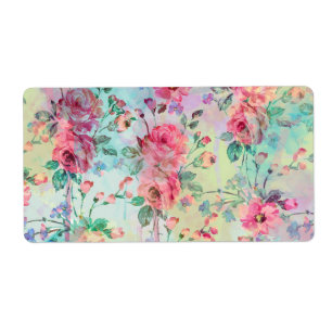 Etiqueta Cuidados rosas románticos pintados con flores acua