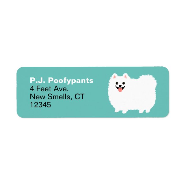 Etiqueta Cuidadosa caricatura de Pomerania Blanca Dirección (Frente)