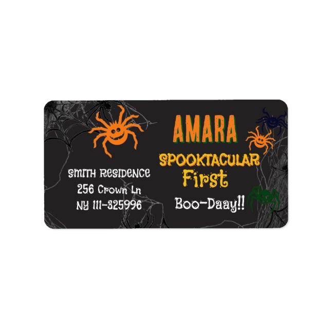 Etiqueta Cumpleaños de arañas de Halloween Halloween (Frente)