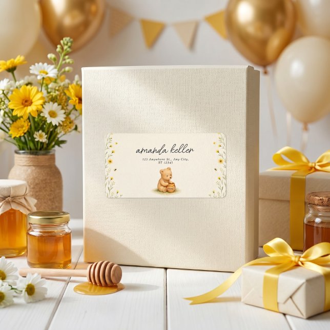 Etiqueta Cumpleaños de Bebé Floral Honey Bear (Subido por el creador)